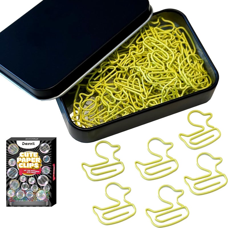 Daxtril Cute Paper Clips, 60PCS Duck Shaped Paper Clips Bookmarks, Small Gifts for Coworkers, Cute School Supplies, Unique Office Supplies Funny Gifts Holder Desk Decor, Christmas Gifts, Yellow - Image 1
